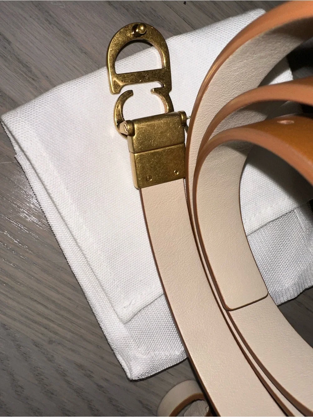 Dior Brown and Cream Leather Belt with Gold CD Buckle